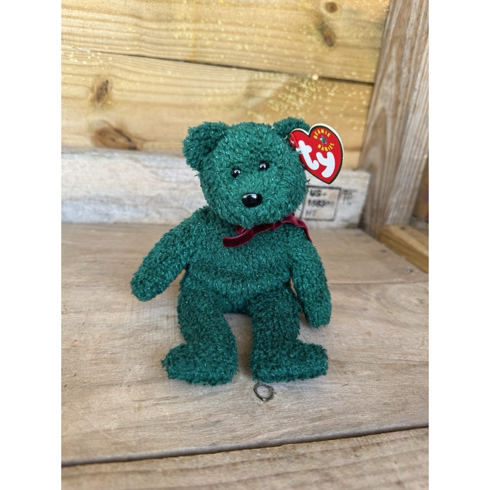 2001 Ty Beanie Baby "Holiday Teddy"‎ Retired Bear Dark Green Beanie Baby